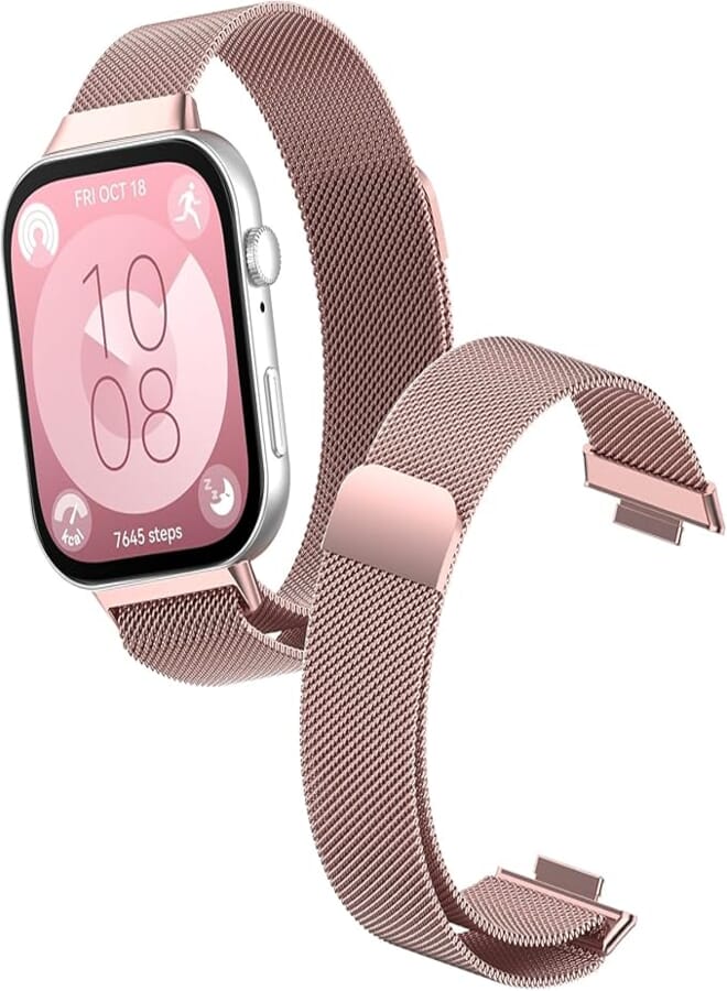 Bracelet Compatible with Huawei Watch Fit 3, Stainless Steel Metal Watch Strap, Breathable Waterproof Adjustable Replacement Strap, Magnetic Mesh Strap for Huawei Watch Fit 3